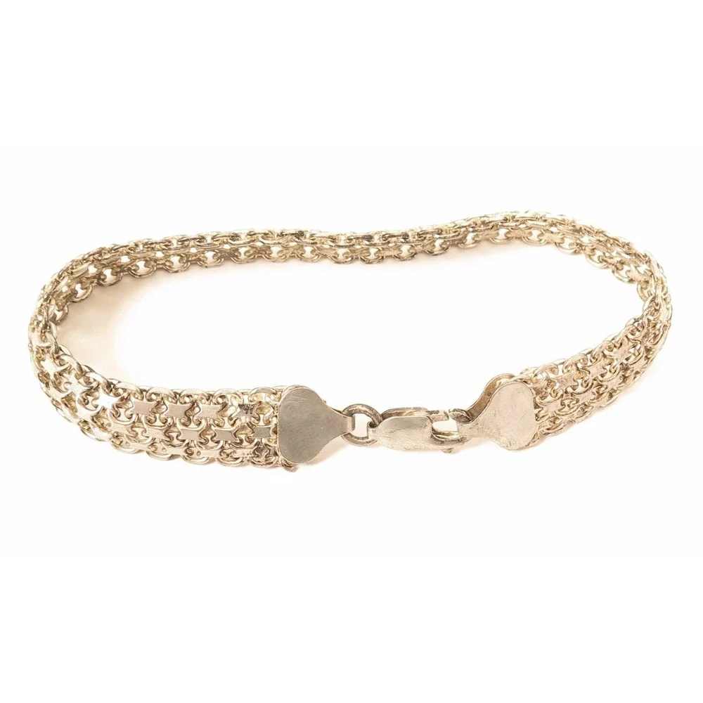 VINTAGE‎ ITAOR ITALY 925 STERLING SILVER WOVEN MULTI ROW LINK BRACELET 8 INCH